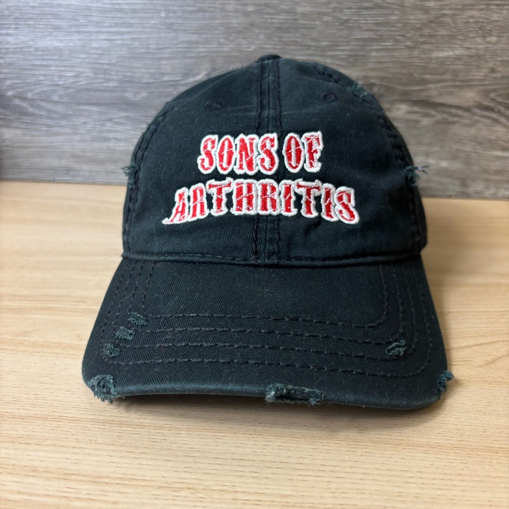 Sons‎ Of Arthritis Hat Cap Strap Back Black Red Distressed Adjustable
